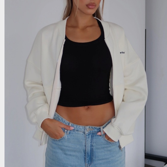 White fox  Zip Front Sweater Cream - Picture 2 of 5